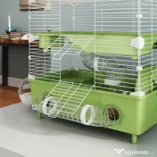 PawHut Cușcă pentru Hamsteri cu 2 Niveluri și 3 Uși cu Roată și Tuburi Verde și Alb | Aosom Romania 