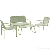 Outsunny Set Exterior din Ratan PE cu Canapea, 2 Fotolii și Măsuță cu Blat din Sticlă, Verde