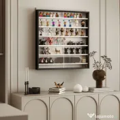 HOMCOM Dulap Tip Vitrină de Expoziție cu Rafturi Reglabile, Montată pe Perete, Negru | Aosom Romania 