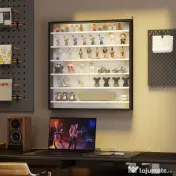 HOMCOM Dulap Tip Vitrină de Expoziție cu Rafturi Reglabile, Montată pe Perete, Negru | Aosom Romania 