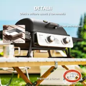 Outsunny Grătar pe Gaz Portabil cu 2 Arzătoare și Capac cu Termometru, Negru | Aosom Romania 