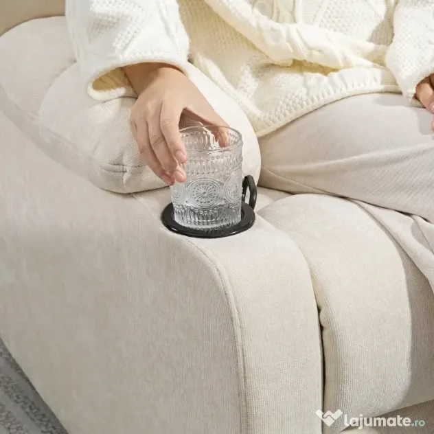 HOMCOM Fotoliu Modern Reclinabil 135° cu Suport pentru Picioare și Suporturi pentru Pahare Bej | Aosom Romania