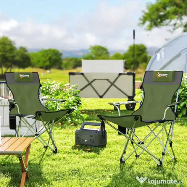 Outsunny Set de 2 Scaune de Camping Pliabile cu Suport pentru Picioare Detașabil, 82x100x88 cm, Negru | Aosom Romania