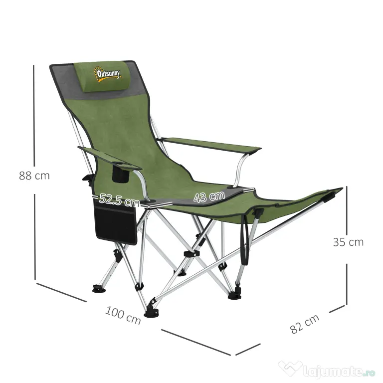 Outsunny Set de 2 Scaune de Camping Pliabile cu Suport pentru Picioare Detașabil, 82x100x88 cm, Negru | Aosom Romania