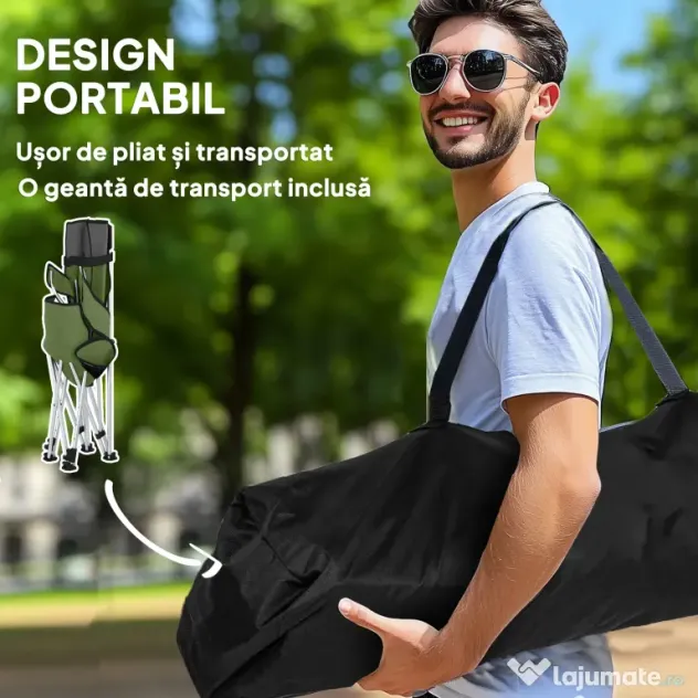 Outsunny Set de 2 Scaune de Camping Pliabile cu Suport pentru Picioare Detașabil, 82x100x88 cm, Negru | Aosom Romania