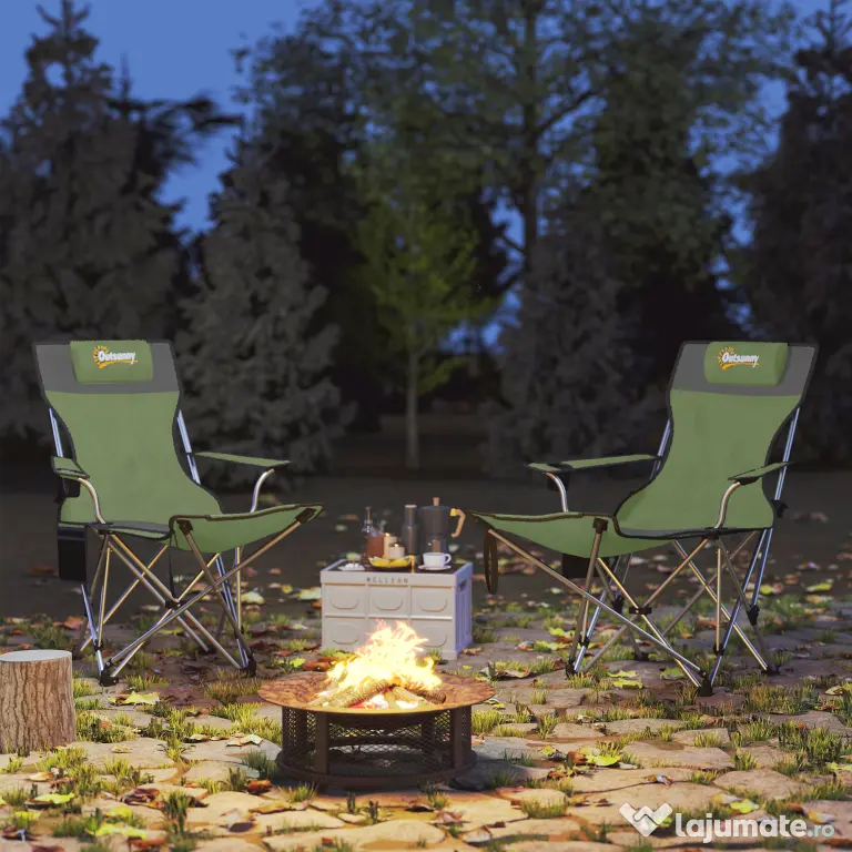Outsunny Set de 2 Scaune de Camping Pliabile cu Suport pentru Picioare Detașabil, 82x100x88 cm, Negru | Aosom Romania