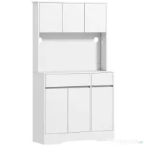 HOMCOM Bufet de Bucătărie Modern cu 4 Dulapuri, 2 Sertare și Rafturi Reglabile, 100x38x180 cm, Alb | Aosom Romania