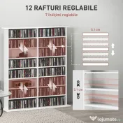 HOMCOM Mobilier Bibliotecă cu 16 Rafturi pentru 720 CD-uri din Lemn 106.5x24x126.3 cm Negru | Aosom Romania 