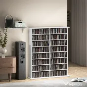 HOMCOM Mobilier Bibliotecă cu 16 Rafturi pentru 720 CD-uri din Lemn 106.5x24x126.3 cm Negru | Aosom Romania 