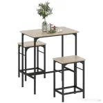 HOMCOM Mobilier de Bar 3 Piese cu Masă de Bucătărie și 2 Scaune de Bar din Lemn și Oțel, culoare Lemn și Negru