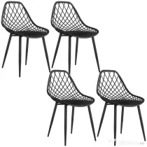 HOMCOM Set 4 Scaune Moderne cu Spătar Perforat Plastic și Metal Negru | Aosom Romania