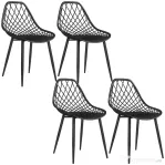 HOMCOM Set 4 Scaune Moderne cu Spătar Perforat Plastic și Metal Negru