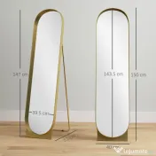 HOMCOM Oglindă de Podea Autoportantă din Metal 40x150 cm Auriu 
