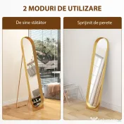 HOMCOM Oglindă de Podea Autoportantă din Metal 40x150 cm Auriu 