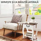 HOMCOM Noptier cu Sertar și Raft Deschis în Stil Francez din Lemn, 45x35x55 cm, Alb și Stejar 