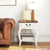 HOMCOM Noptier cu Sertar și Raft Deschis în Stil Francez din Lemn, 45x35x55 cm, Alb și Stejar 