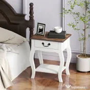 HOMCOM Noptier cu Sertar și Raft Deschis în Stil Francez din Lemn, 45x35x55 cm, Alb și Stejar 