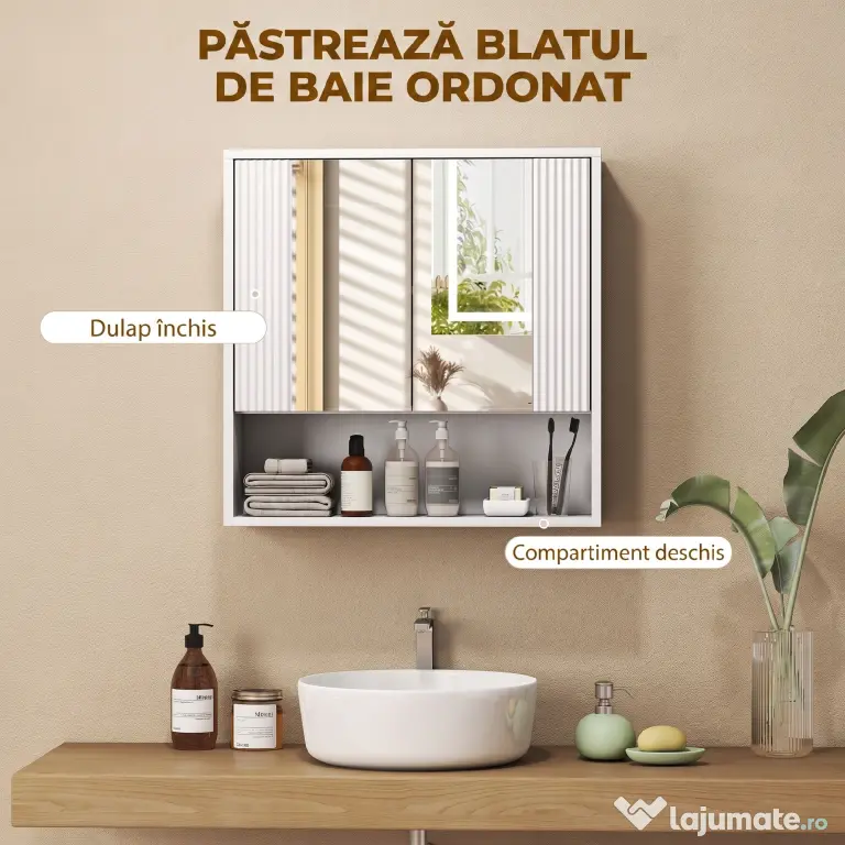 HOMCOM,Dulap de Baie Suspendat, Uși Soft-close, Raft Reglabil,60 x 16 x 60 cm,Alb | Aosom Romania