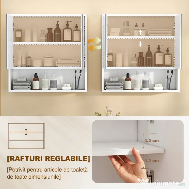 HOMCOM,Dulap de Baie Suspendat, Uși Soft-close, Raft Reglabil,60 x 16 x 60 cm,Alb | Aosom Romania