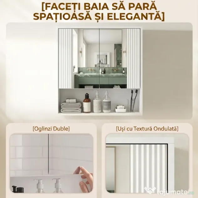 HOMCOM,Dulap de Baie Suspendat, Uși Soft-close, Raft Reglabil,60 x 16 x 60 cm,Alb | Aosom Romania