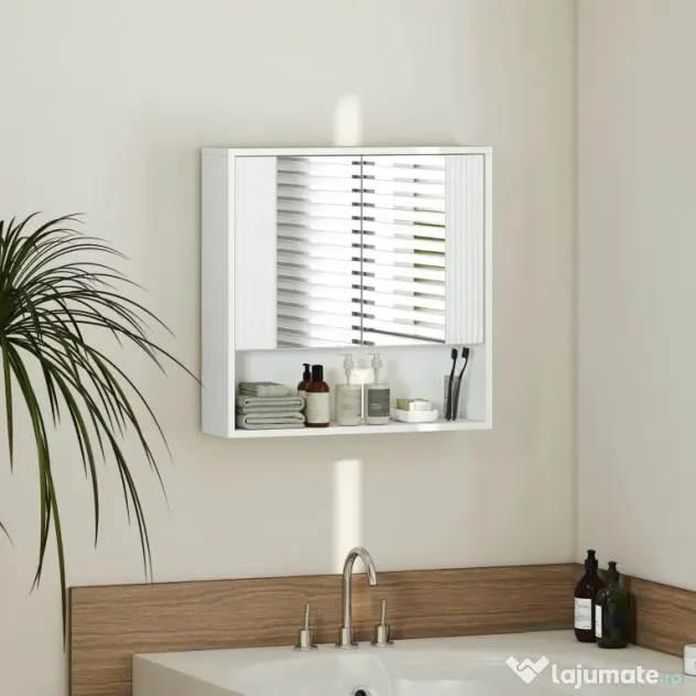 HOMCOM,Dulap de Baie Suspendat, Uși Soft-close, Raft Reglabil,60 x 16 x 60 cm,Alb | Aosom Romania
