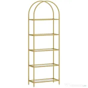 HOMCOM Raft de Depozitare Arcuit cu 5 Nivele din Oțel și Sticlă Securizată, 60x30x175 cm, Auriu | Aosom Romania