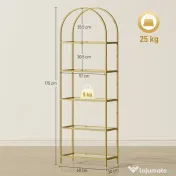 HOMCOM Raft de Depozitare Arcuit cu 5 Nivele din Oțel și Sticlă Securizată, 60x30x175 cm, Auriu | Aosom Romania