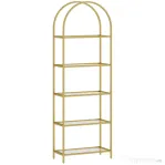 HOMCOM Raft de Depozitare Arcuit cu 5 Nivele din Oțel și Sticlă Securizată, 60x30x175 cm, Auriu