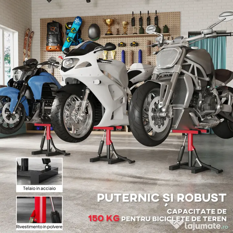 HOMCOM Cric Elevator Moto din Oțel, Capacitate 150 kg, Înălțime Reglabilă | Aosom Romania