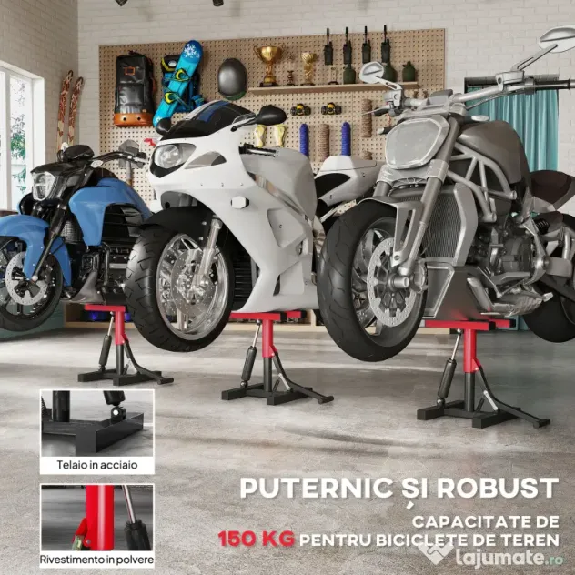 HOMCOM Cric Elevator Moto din Oțel, Capacitate 150 kg, Înălțime Reglabilă | Aosom Romania