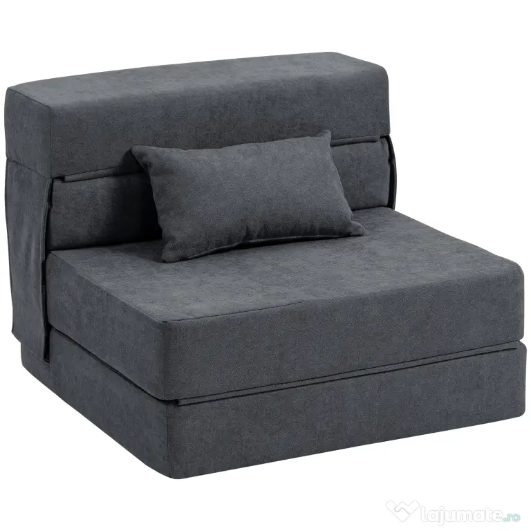 HOMCOM Fotoliu Pat Single Pliabil Modern, Fotoliu de Podea Compact Convertibil în Șezlong și Saltea, Pat pentru Living, Cameră de zi și Birou, 80x80x64 cm, Gri Închis | Aosom Romania