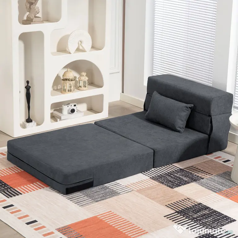 HOMCOM Fotoliu Pat Single Pliabil Modern, Fotoliu de Podea Compact Convertibil în Șezlong și Saltea, Pat pentru Living, Cameră de zi și Birou, 80x80x64 cm, Gri Închis | Aosom Romania