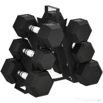 SPORTNOW Set de Gantere pentru Sala de Fitness cu Suport, 2x4kg, 2x6kg, 2x8kg, Greutăți Hexagonale din Metal cu Mâner Antiderapant, Antrenament de Forță Acasă, Negru | Aosom Romania