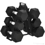 SPORTNOW Set de Gantere pentru Sala de Fitness cu Suport din Metal cu Mâner Antiderapant, 2x4kg, 2x6kg, 2x8kg, Negru