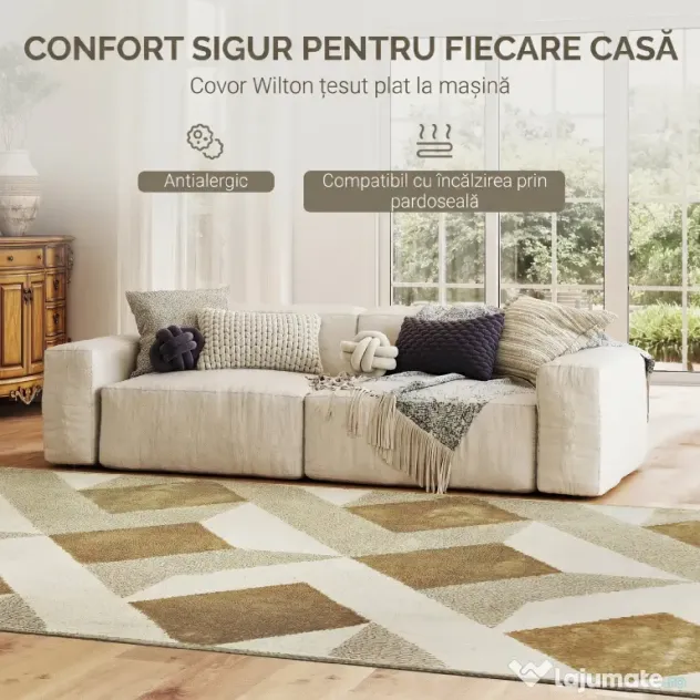 HOMCOM Covor Modern pentru Living și Sufragerie, Hipoalergenic și Lavabil cu Efect 3D, 230x160 cm, Galben