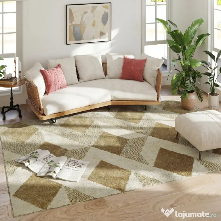 HOMCOM Covor Modern pentru Living și Sufragerie, Hipoalergenic și Lavabil cu Efect 3D, 230x160 cm, Galben