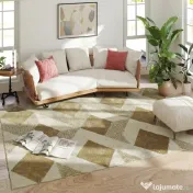 HOMCOM Covor Modern pentru Living și Sufragerie, Hipoalergenic și Lavabil cu Efect 3D, 230x160 cm, Galben
