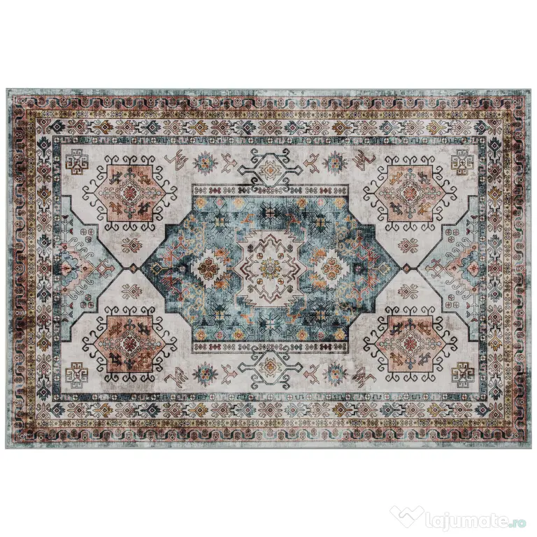 HOMCOM Covor Vintage Antiderapant și Lavabil cu Fir Scurt 230x160cm Multicolor | Aosom Romania