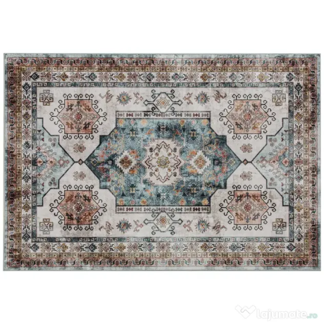 HOMCOM Covor Vintage Antiderapant și Lavabil cu Fir Scurt 230x160cm Multicolor | Aosom Romania