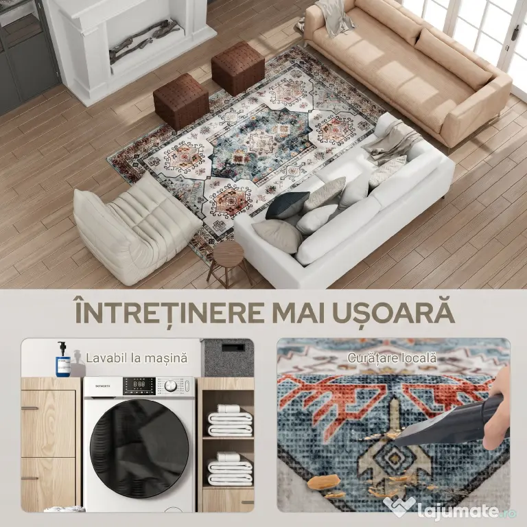HOMCOM Covor Vintage Antiderapant și Lavabil cu Fir Scurt 230x160cm Multicolor | Aosom Romania