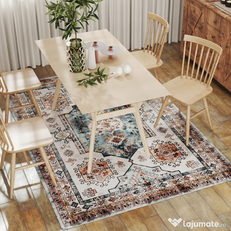 HOMCOM Covor Vintage Antiderapant și Lavabil cu Fir Scurt 230x160cm Multicolor | Aosom Romania