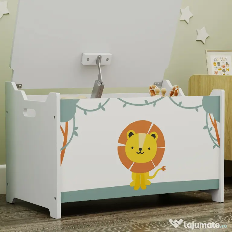 AIYAPLAY Cutie pentru Jucării cu Capac, Balamale de Siguranță și Mânere Adâncite, Organizator pentru Depozitarea Jucăriilor pentru Copii, Camera de Zi, Camera de Joacă, Verde | Aosom Romania