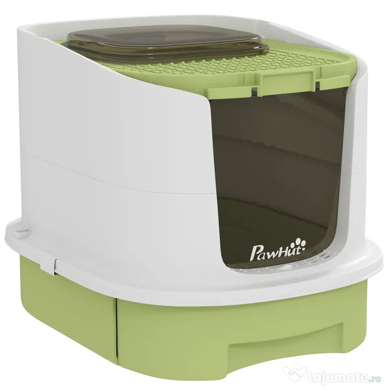 PawHut Litieră pentru Pisici Închisă cu 2 Uși, Tavă și Deodorizant, Verde | Aosom Romania
