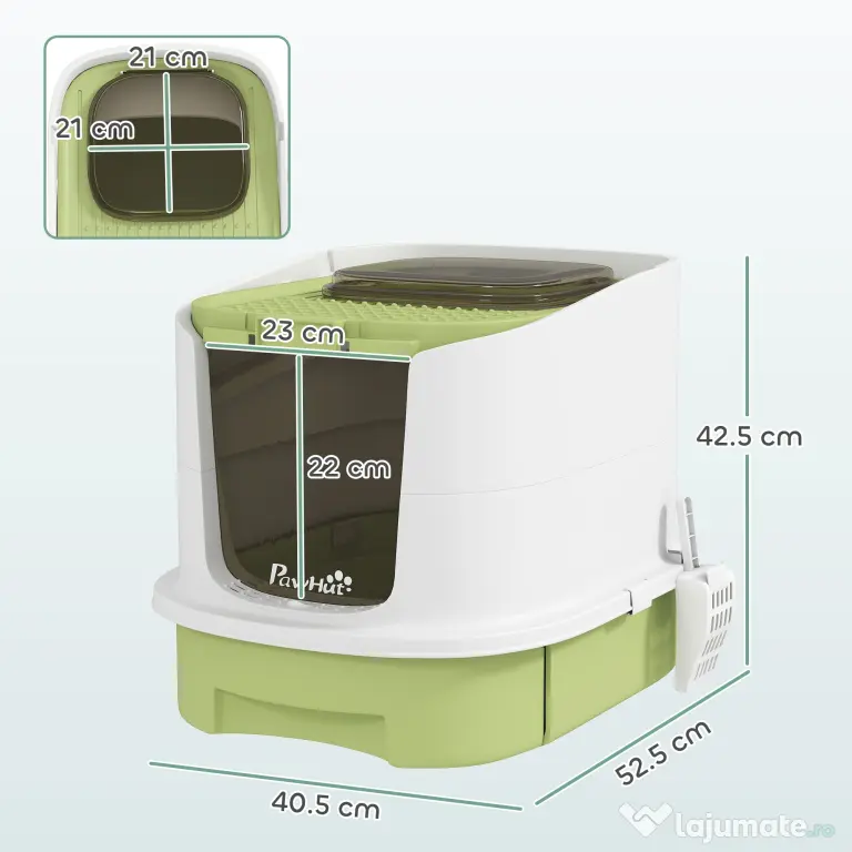 PawHut Litieră pentru Pisici Închisă cu 2 Uși, Tavă și Deodorizant, Verde | Aosom Romania
