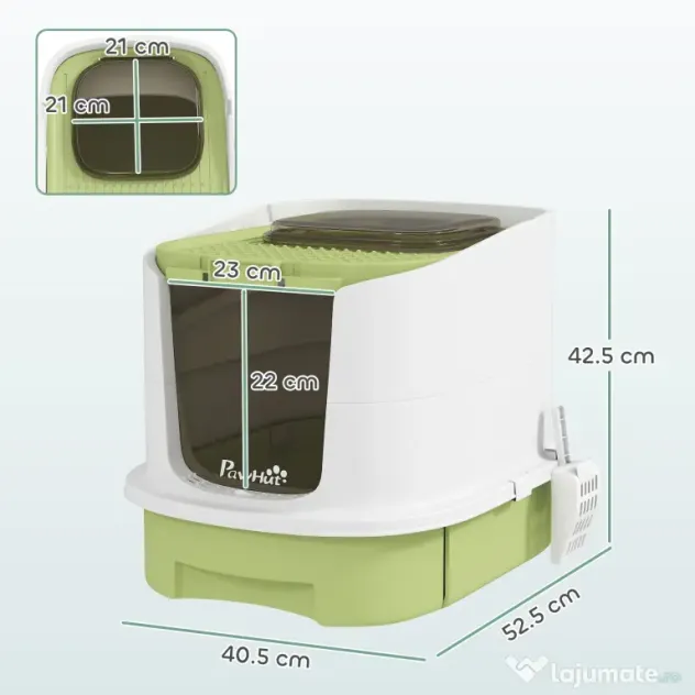 PawHut Litieră pentru Pisici Închisă cu 2 Uși, Tavă și Deodorizant, Verde | Aosom Romania