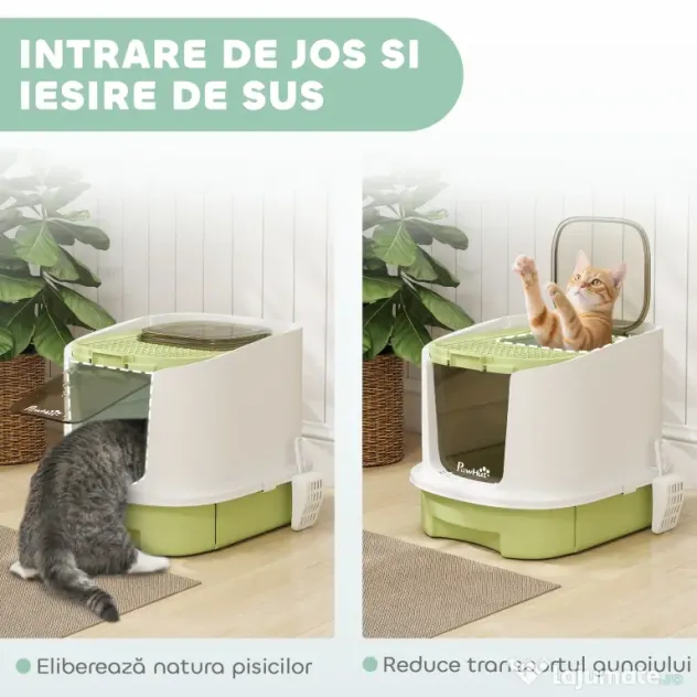 PawHut Litieră pentru Pisici Închisă cu 2 Uși, Tavă și Deodorizant, Verde | Aosom Romania