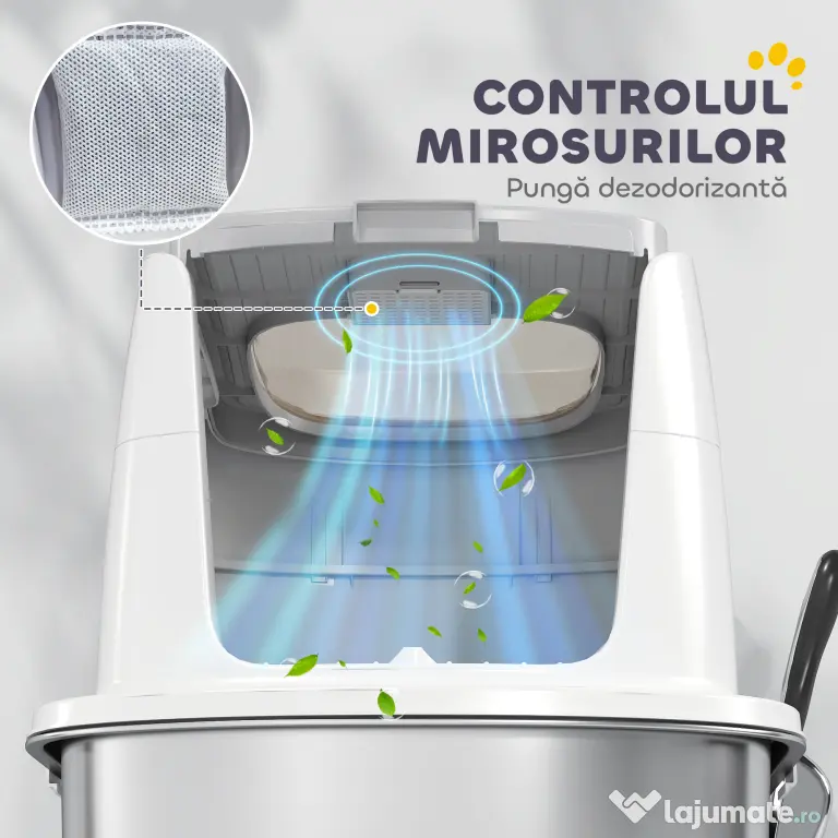 PawHut Litieră pentru pisici cu 2 intrări, deodorant și lopățică, Alb | Aosom Romania