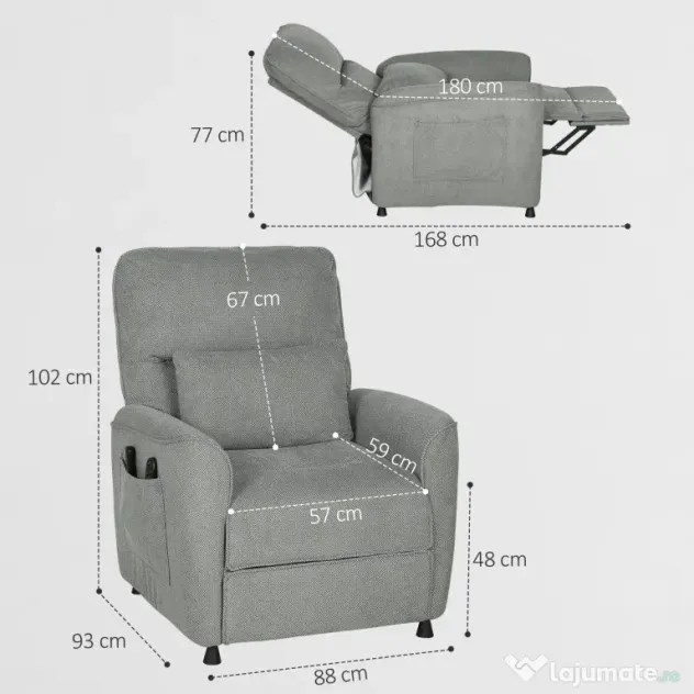 HOMCOM Fotoliu Relaxant Electric cu Masaj și Încălzire, Silențios, Reclinabil 150° în Cinilie cu Pernă, Funcție de Memorare, 2 Telecomenzi, Suport pentru Picioare, Pentru Living sau Birou, Gri Închis | Aosom Romania
