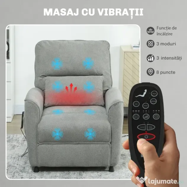 HOMCOM Fotoliu Relaxant Electric cu Masaj și Încălzire, Silențios, Reclinabil 150° în Cinilie cu Pernă, Funcție de Memorare, 2 Telecomenzi, Suport pentru Picioare, Pentru Living sau Birou, Gri Închis | Aosom Romania