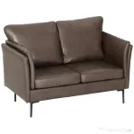 HOMCOM Canapea 2 Locuri în Piele Respirabilă cu Umplutură Groasă și Picioare în Metal, 137x72x88 cm, Maro Închis